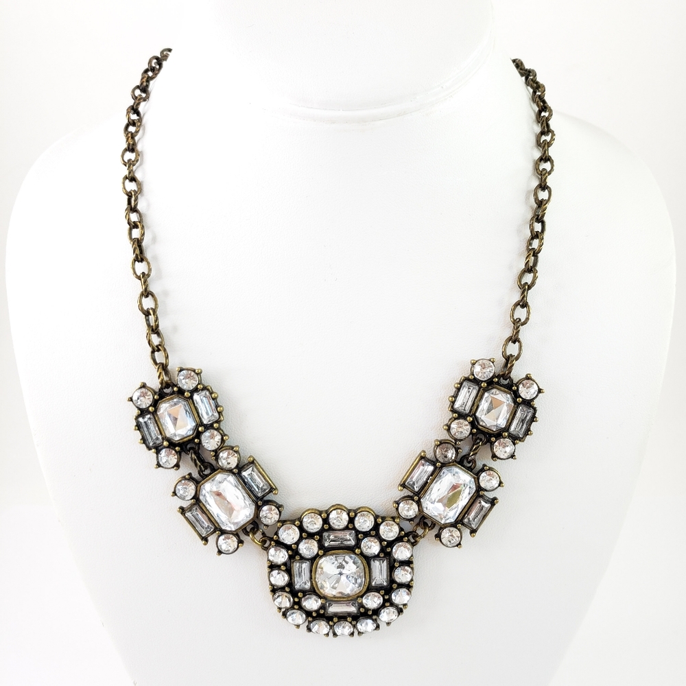 J. Crew Gold Tone Rhinestone Statement Necklace - Picture 1 of 8